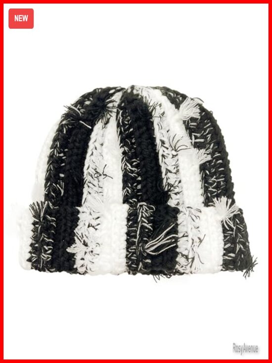 Chunky Crochet Beanie Casual Cuffed Winter Hat with Boho Tassel Knot main image 5